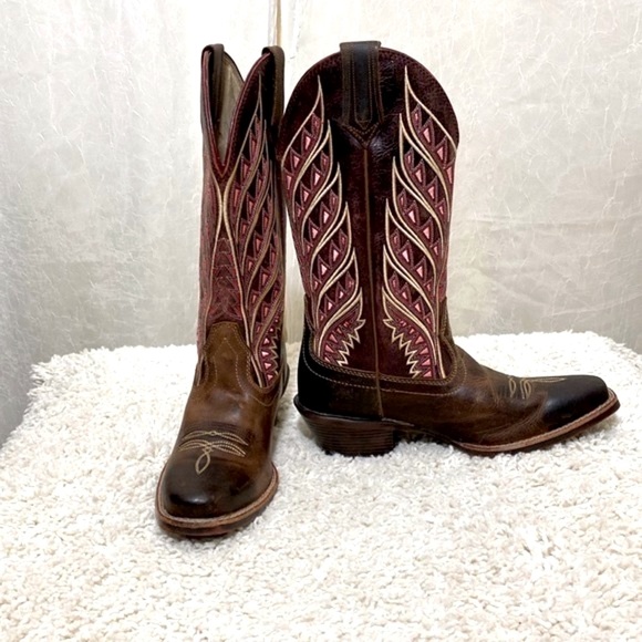 Noble Outfitters woman’s cowboy boots dark brown with pink stitching size 6 1/2 - Picture 6 of 10